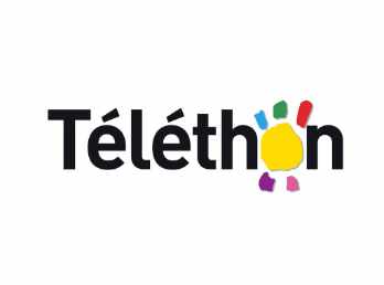 Le logo du téléthon est simplement le mot "Téléthon" avec un soleil stylisé à la place du "o".
